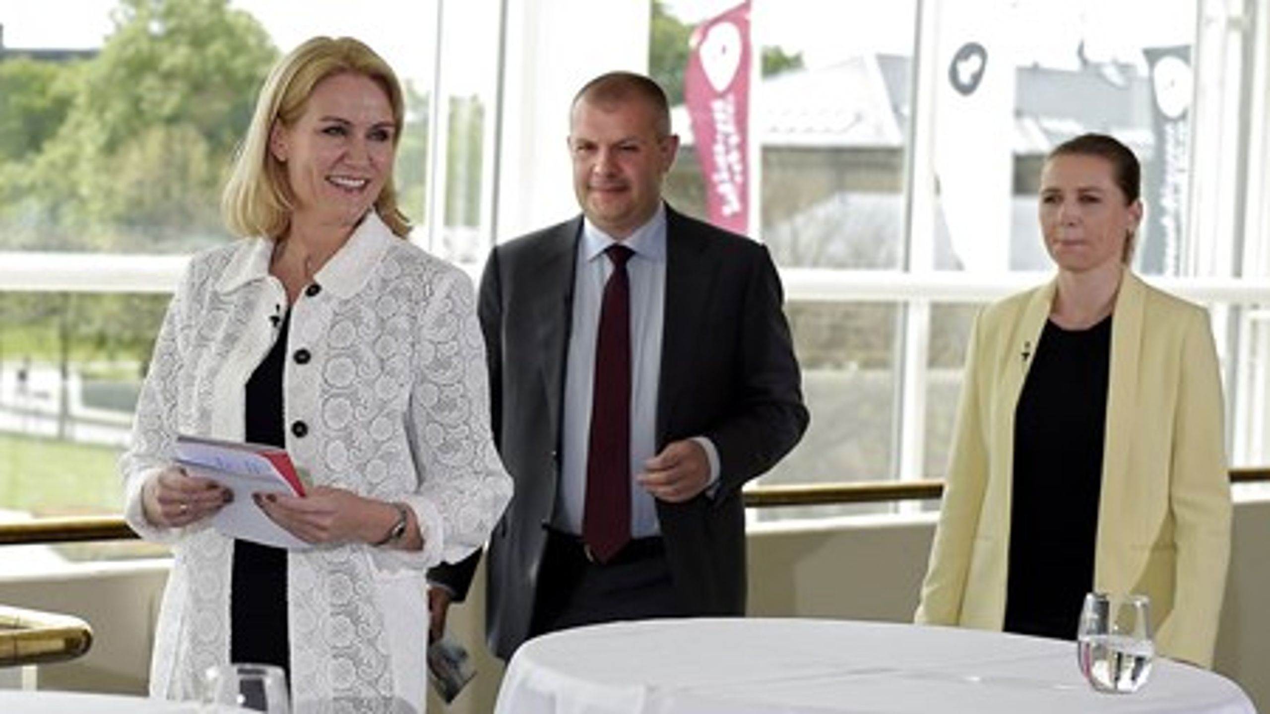 Helle Thorning-Schmidt, Bjarne Corydon og Mette Frederiksen fremlagde fredag formiddag Socialdemokraternes valggrundlag ved et pressemøde&nbsp;i Musikhuset i Aarhus.&nbsp;