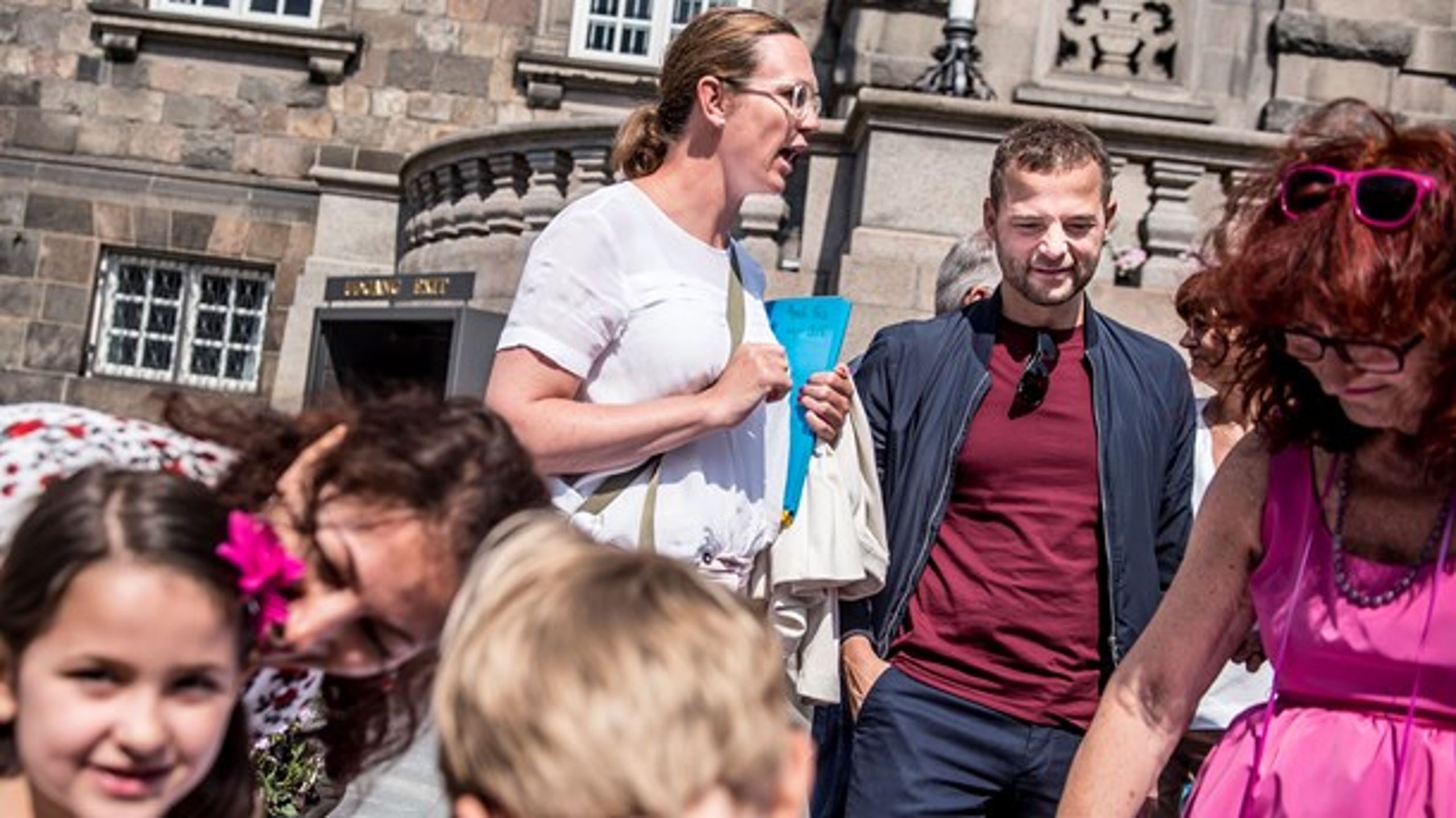 Undervisningsminister Merete Riisager (LA) og den radikale leder Morten Østergaard&nbsp;ved børnenes grundlovsdag 2018.