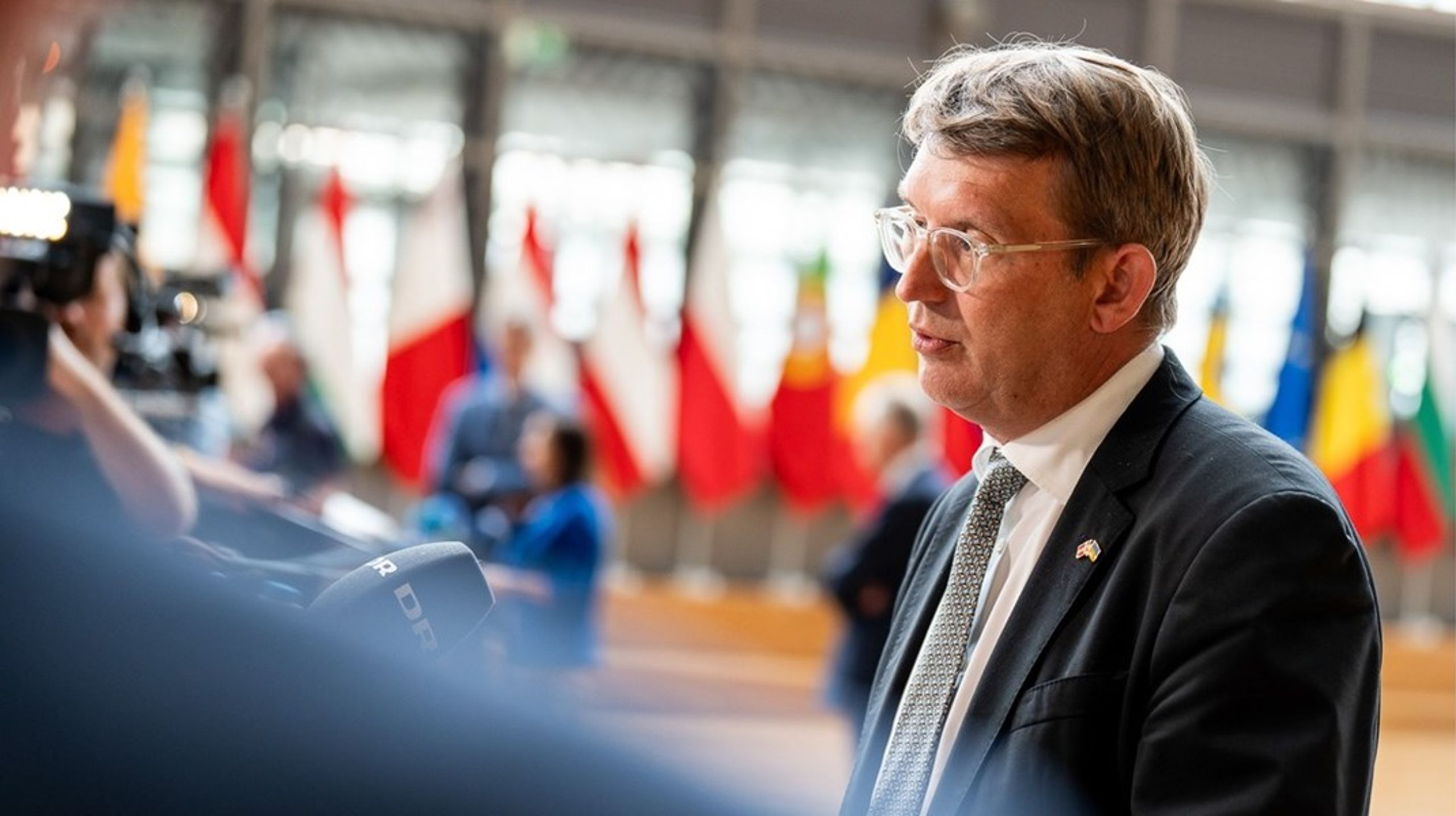 Forsvarsminister Troels Lund Poulsen (V)&nbsp;til doorstep i Bruxelles fredag.